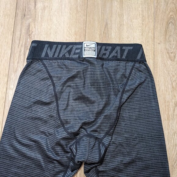 Nike Pro Combat Compression Pants Dri Fit Black Gray Striped Leggings Mens L - Picture 8 of 9